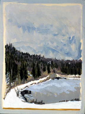 Pond in winter. Oil on panel.